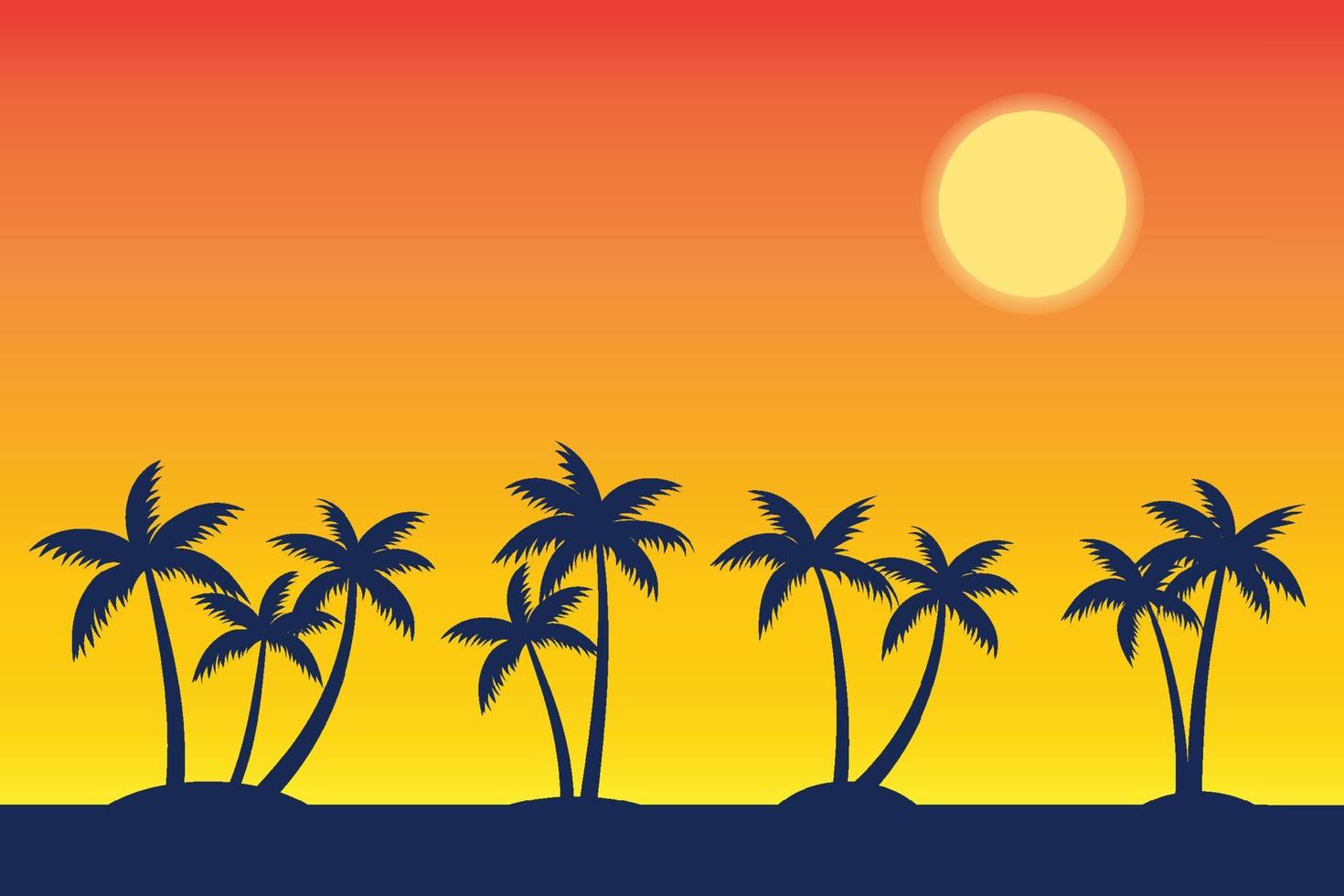 zomer tropisch strand achtergrond met palmen boom zeegezicht zonsopgang en zonsondergang. vector