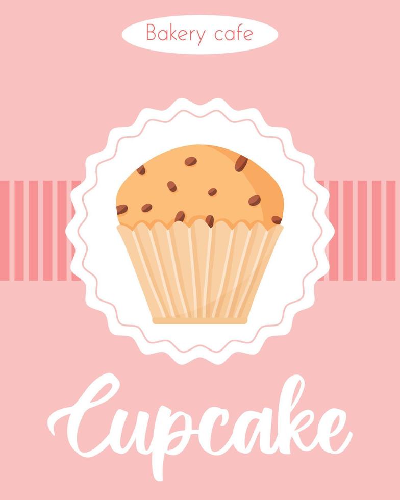 poster met heerlijke mooie cupcake met rozijnen. banner met zelfgemaakte muffin. flyer voor bakkerijen en banketbakkers.vector illustratie. vector