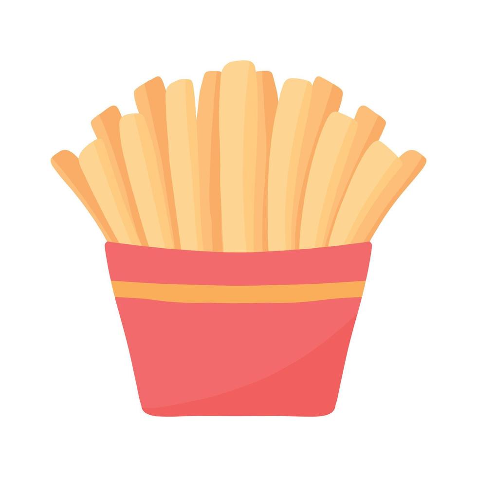 Franse frietjes. Franse frietjes in een rode doos. vectorillustratie in cartoon-stijl. Fast food. straatvoedsel. aardappel tussendoortje. vector