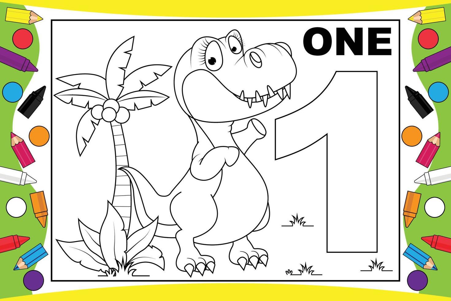 dinosaurus cartoon kleuren met nummer voor kinderen vector