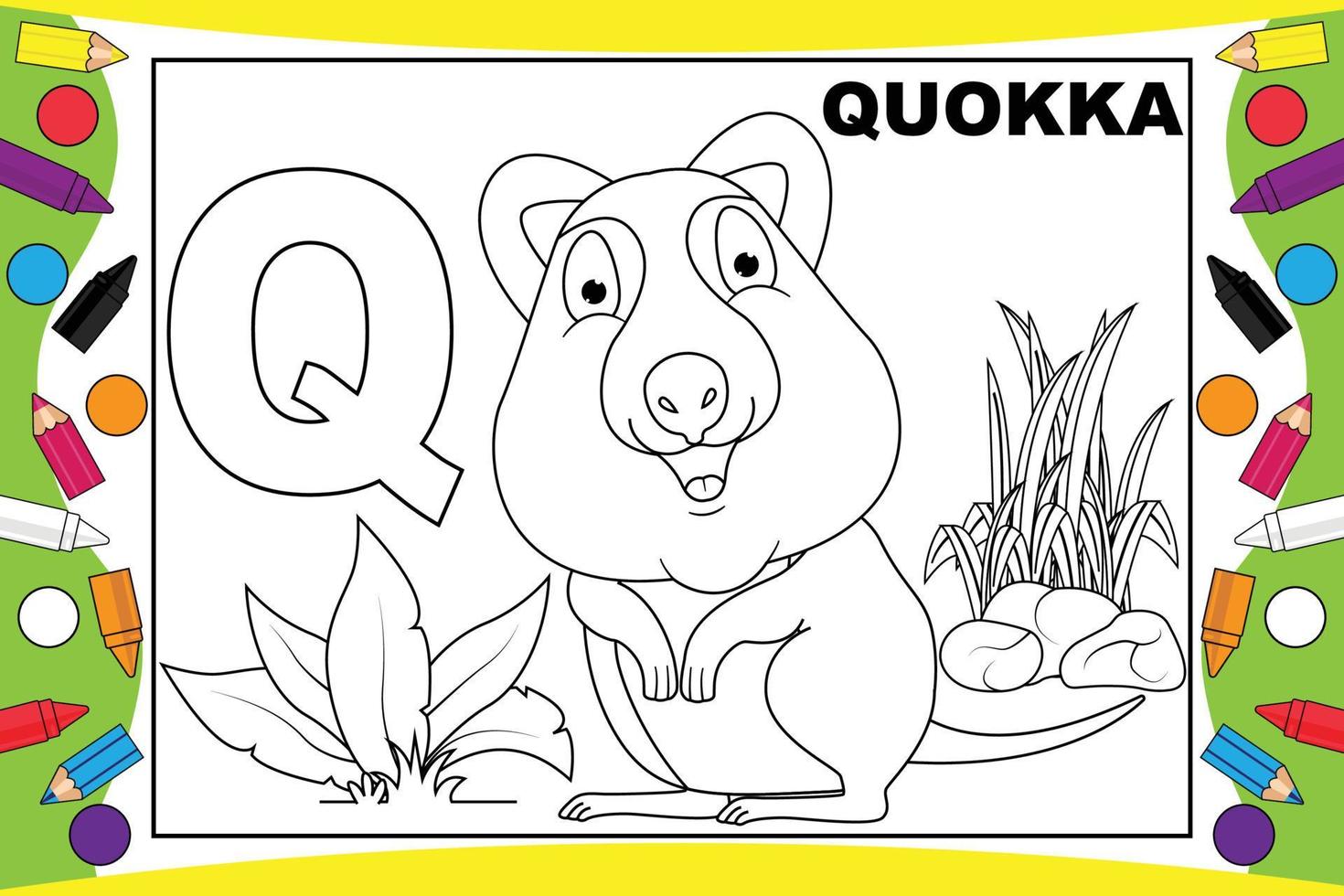 quokka cartoon kleuren met alfabet voor kinderen vector