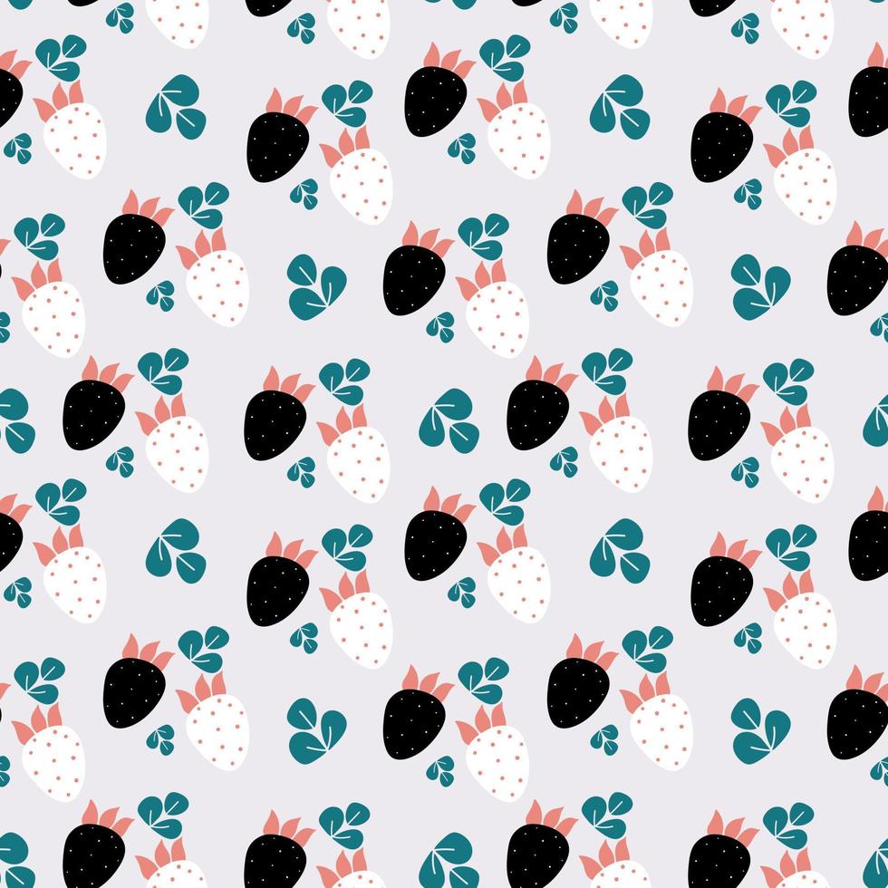 naadloze patroon zwarte aardbei en pineberry. universele achtergrond voor afdrukken op textiel en papier. modern, eigentijds ontwerp. vectorillustratie, met de hand getekend vector