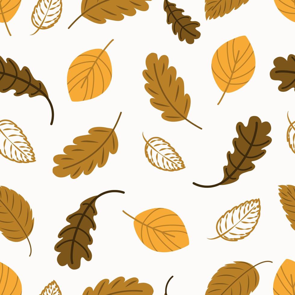 herfst bomen patroon. blad vallen naadloze achtergrond. gestileerde bladeren van eiken, beuken, berk, esdoorn. veelzijdig ontwerp voor stof, digitaal papier, scrapbooking. vector hand getekende illustratie