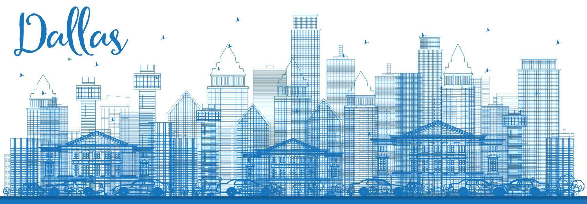 schets de skyline van dallas met blauwe gebouwen. vector