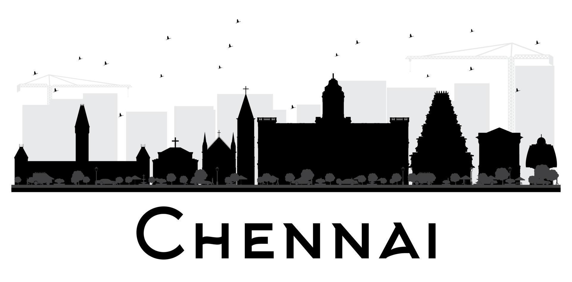 chennai stad skyline zwart-wit silhouet. vector