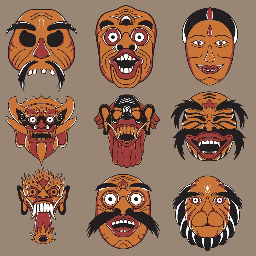 Balinese maskervectoren zijn geschikt voor gebruik voor stickers voor kledingmerken en andere vector