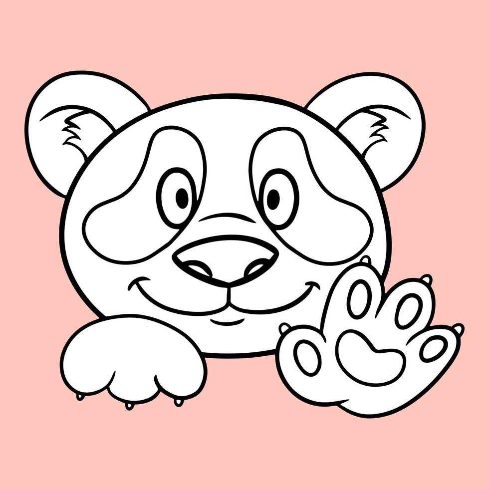 zwart-wit afbeelding, kleurboek. schattige kleine panda glimlacht, schattige pluizige panda's in cartoonstijl, vectorillustratie vector