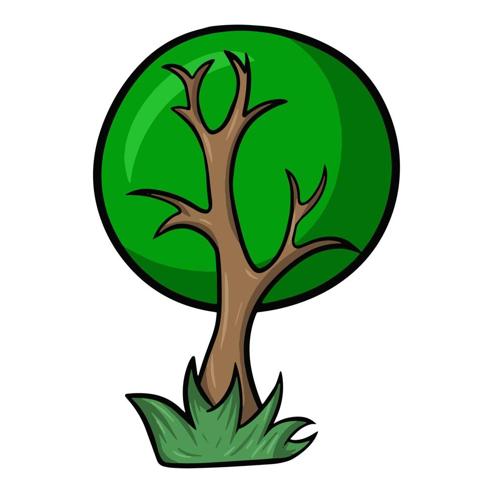 ronde cartoonboom met een mooie kroon, vectorillustratie op een witte achtergrond, ontwerpelement vector