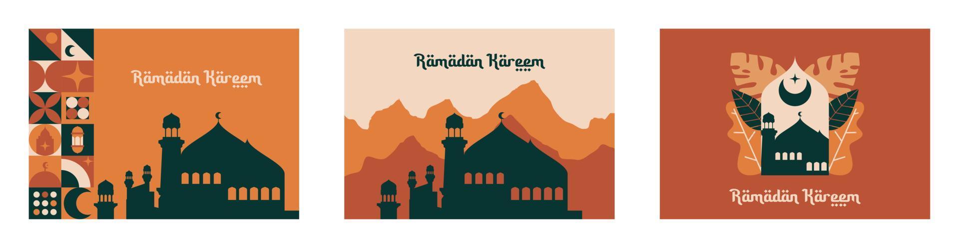 ramadan kareem. islamitische wenskaartsjabloon met ramadan voor behangontwerp. affiche, mediabanner. een reeks vectorillustraties. ramadan collectie vector. vector