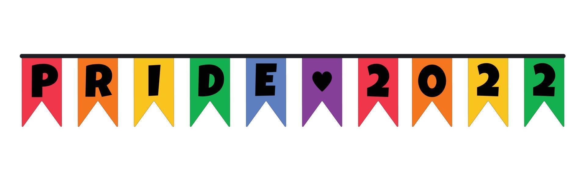 leuke feestelijke vlaggen bunting in kleur van lgbt-vlag met woord trots 2022. schattig vector illustraties ontwerp element decoratie geïsoleerd voor trots maand 2022 viering