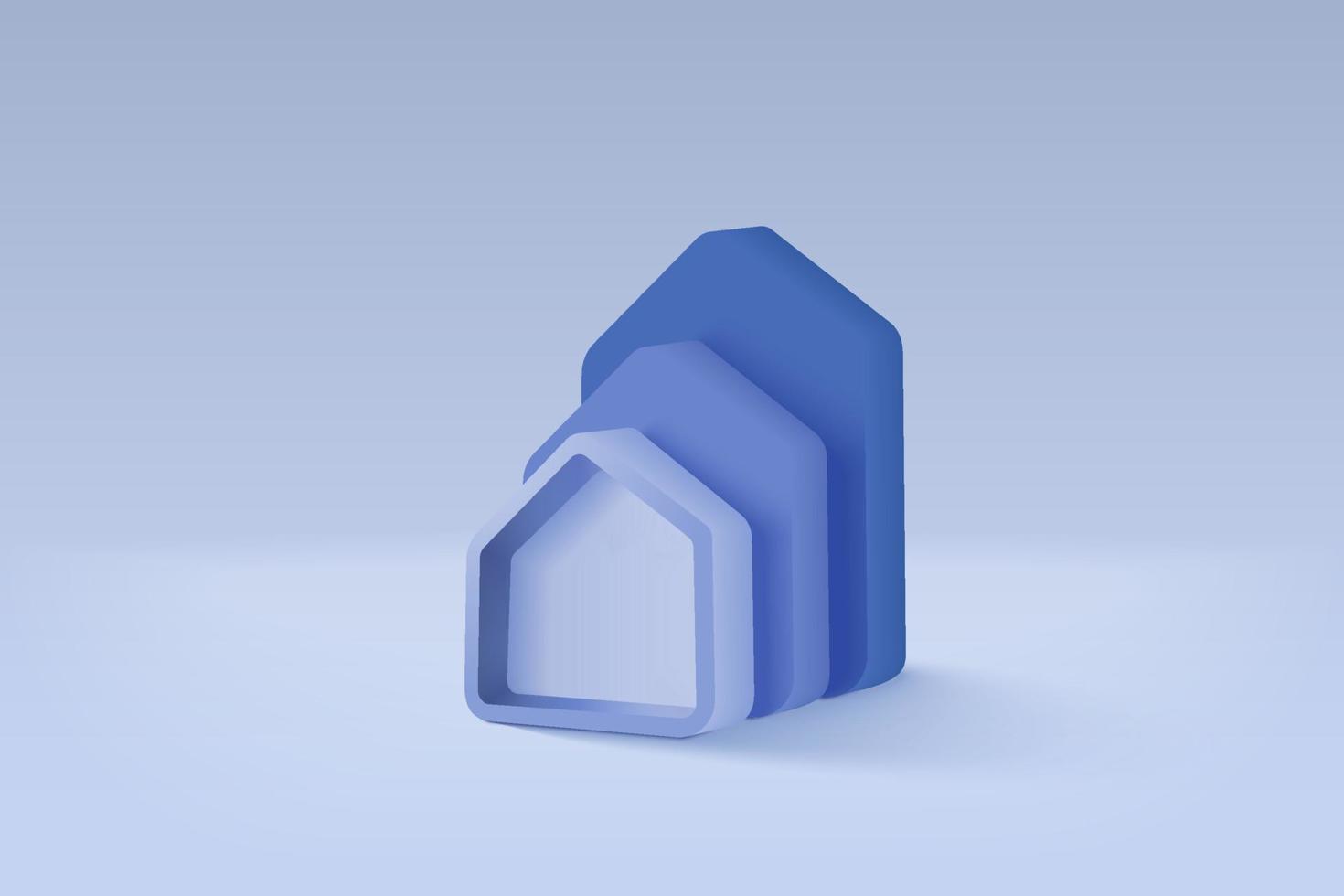 3D-vector onroerend goed voor persoonlijke lening op achtergrond. geldbesparing om huis te lenen, eigendomsconcept financieel, geldinvestering. onroerend goed financieel concept 3d vector render blauwe achtergrond