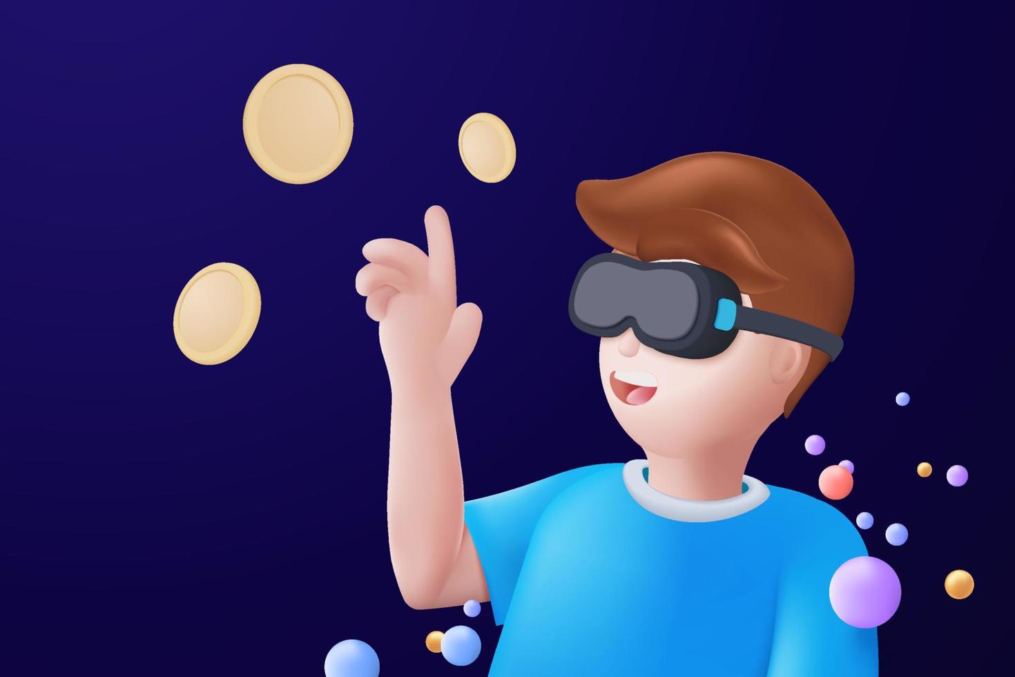 metaverse technologie toekomstig 3D-concept. vr virtual reality-headset met zwevende objecten rond voor het spelen van een videogame geïsoleerde blauwe achtergrond. 3D-vector render met metaverse futuristisch concept vector