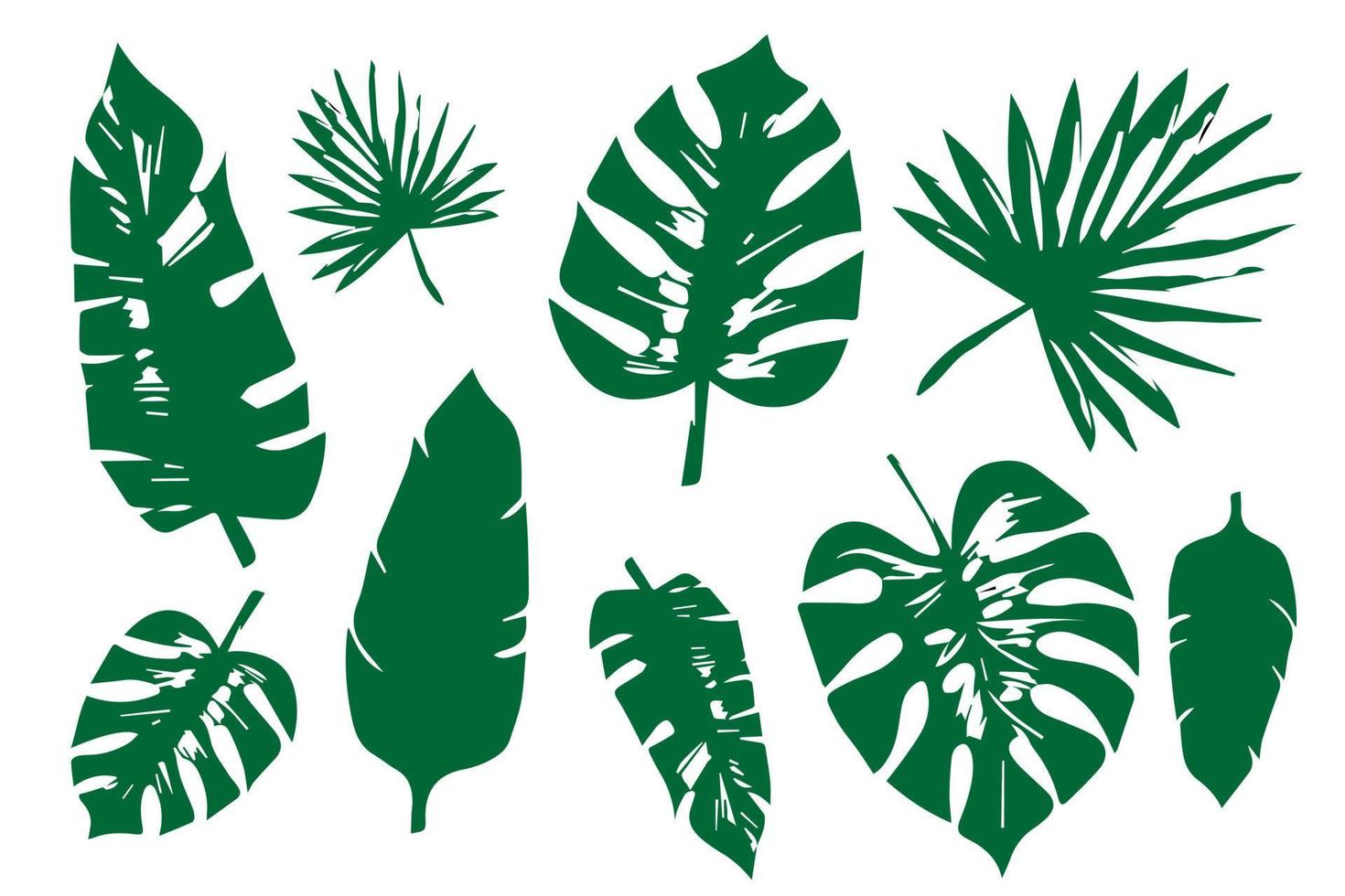 tropische bladeren, felgekleurd, vector geïsoleerde objecten ingesteld, sappig groen