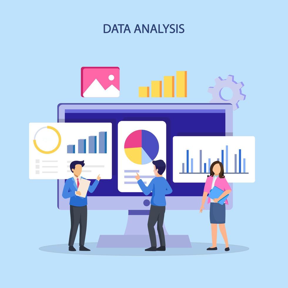 gegevensanalyse illustratie vector. statistisch voor bedrijfsfinancieringsinvesteringsconcept op het dashboard van de monitorgrafiek vector