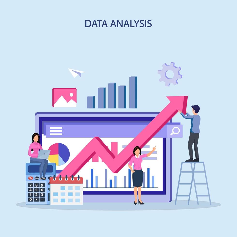 gegevensanalyse illustratie vector. statistisch voor bedrijfsfinancieringsinvesteringsconcept op het dashboard van de monitorgrafiek vector