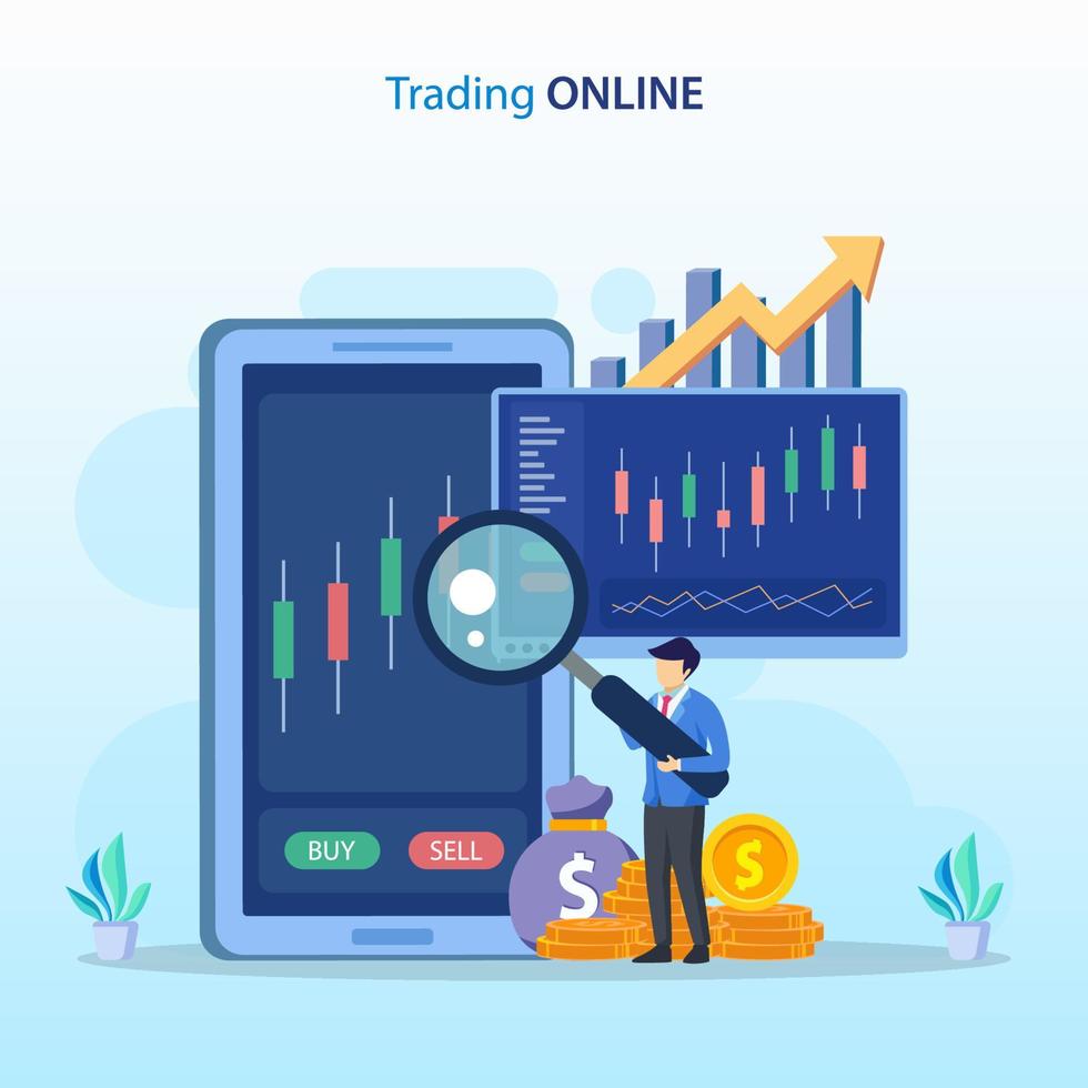 online handelsconcept. forex trading strategie, beleggen in aandelen. platte vectorsjabloonstijl geschikt voor webbestemmingspagina's. vector