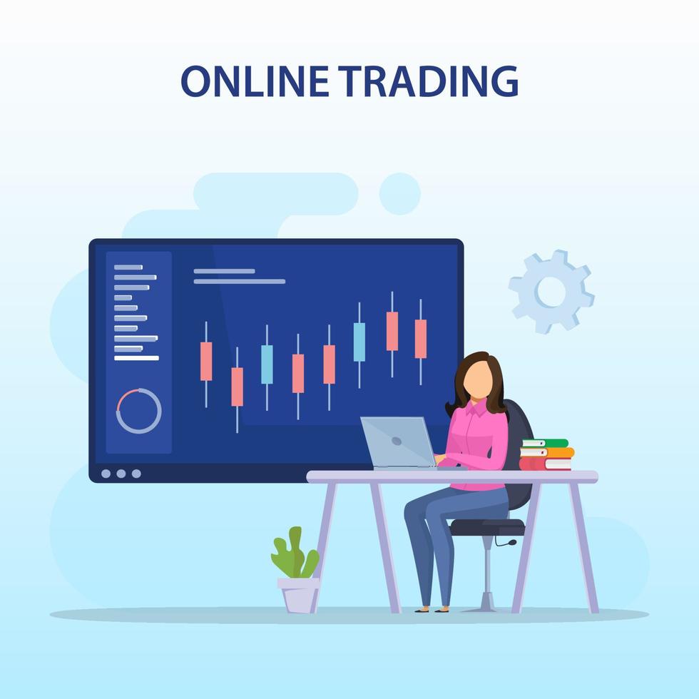 online handelsconcept. forex trading strategie, beleggen in aandelen. platte vectorsjabloonstijl geschikt voor webbestemmingspagina's. vector