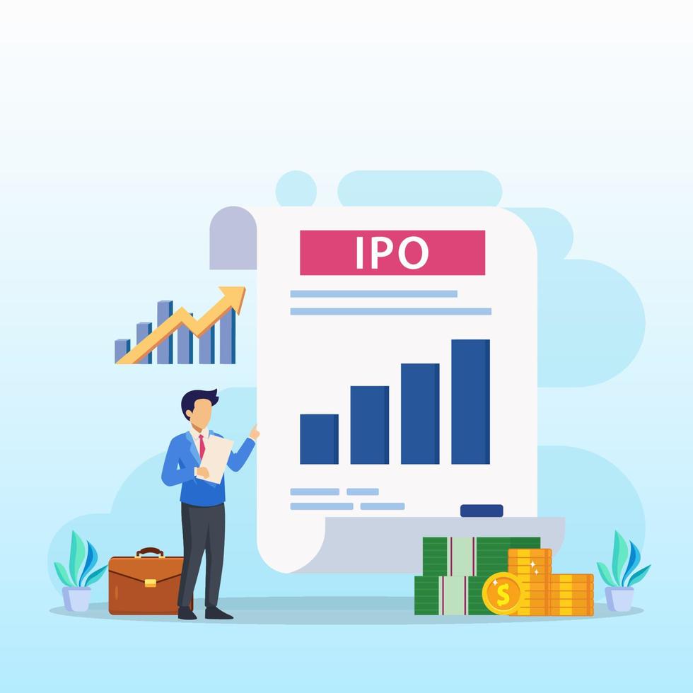 ipo beursintroductieconcept. aandelenmarkt aandelen vector illustratie.