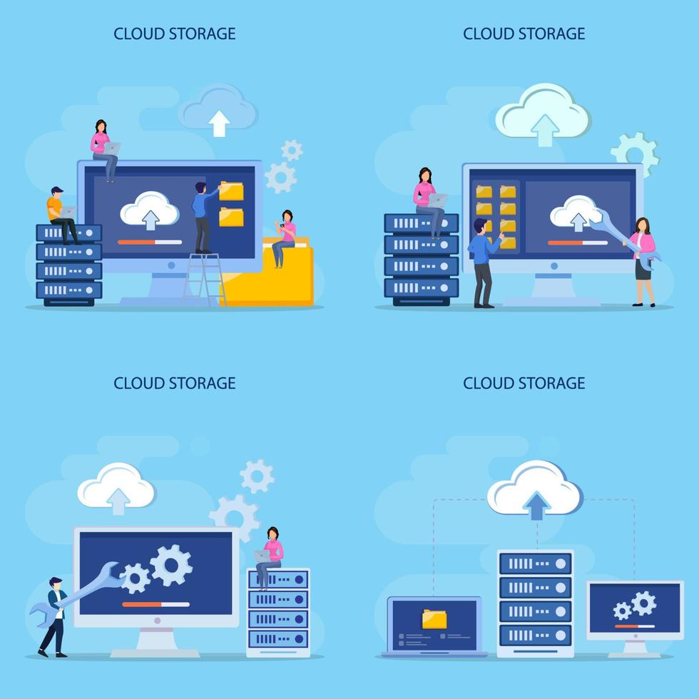 datacentrum. hosting, cloudopslag, serveropslag. grote gegevens. platte vector