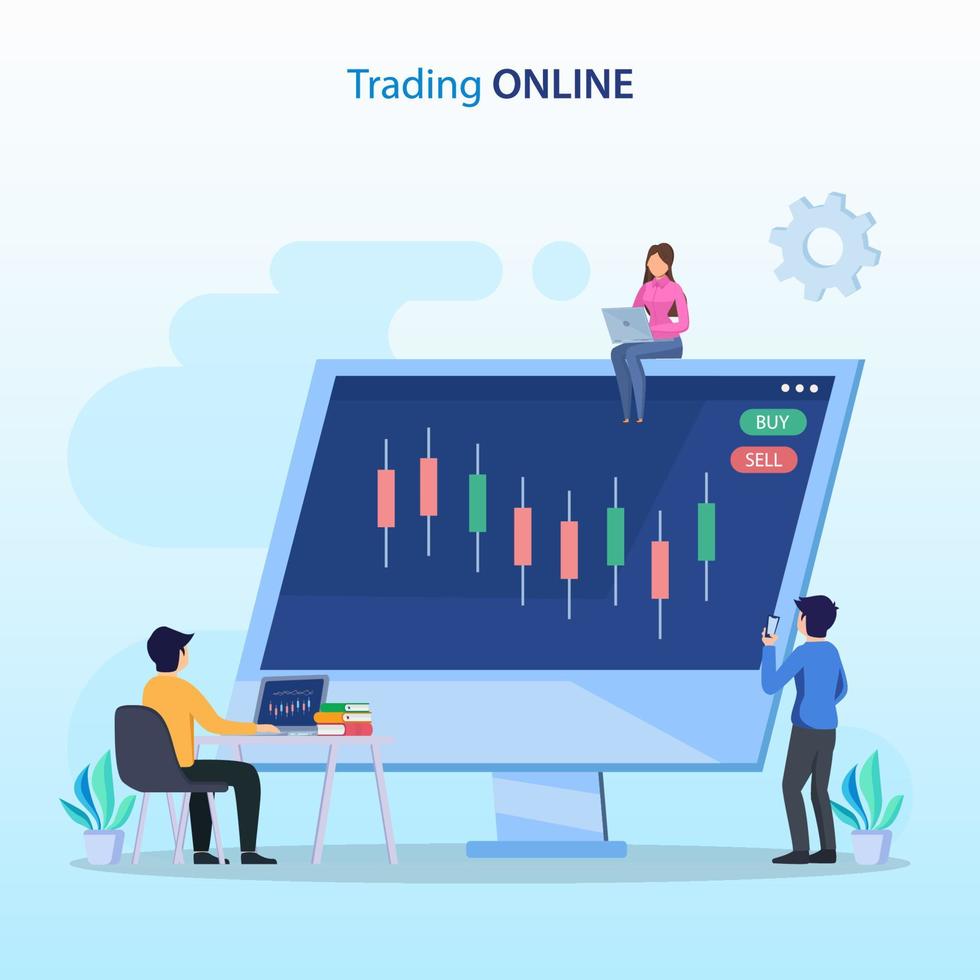 online handelsconcept. forex trading strategie, beleggen in aandelen. platte vectorsjabloonstijl geschikt voor webbestemmingspagina's. vector