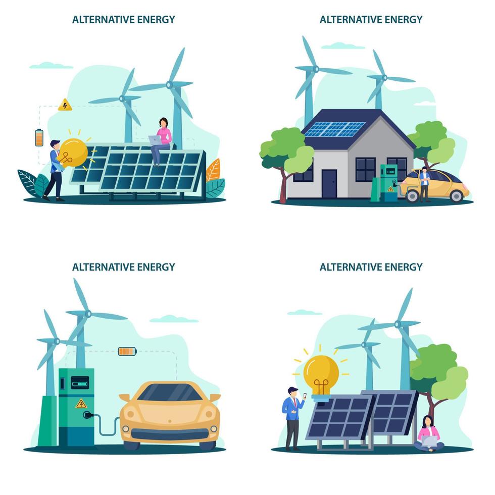 alternatieve energie vectorillustratie. idee van ecologie frinedly power, groene stadsenergie-app vector