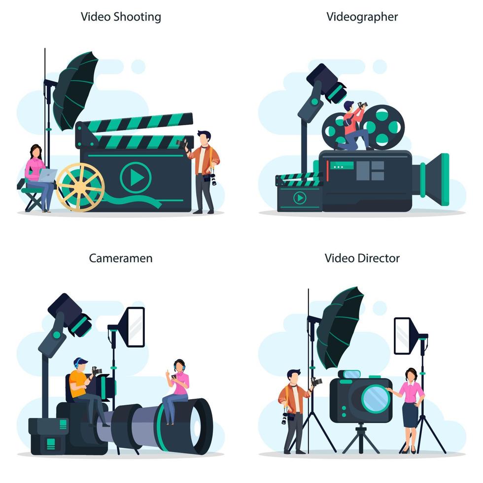 videoproductie of videograafvector. film- en bioscoopindustrie met speciale apparatuur. vector