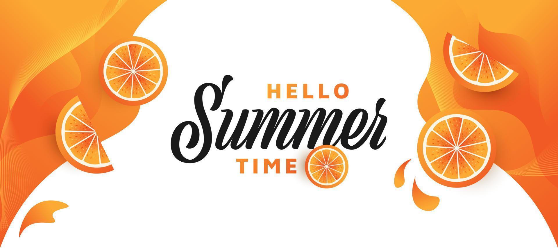 zomer feestelijke achtergrond met 3D-realistische sinaasappelen. zomertijd achtergrond voor spandoek of posterontwerp. hallo zomerontwerp vector