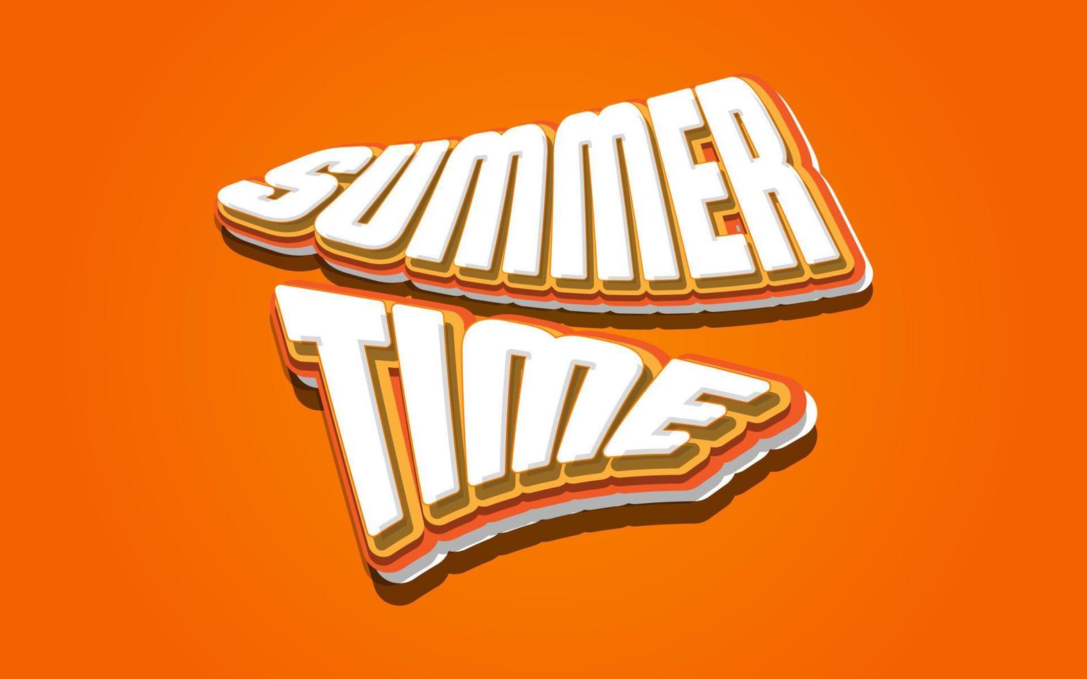 zomertijd belettering met 3D-wit en oranje stijl geïsoleerd op een oranje achtergrond. zomertijd spandoek of poster vector