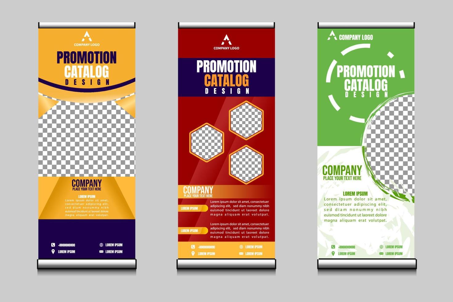 roll up banners met drie verschillende modellen en kleuren..geschikt voor bedrijfsreclame vector