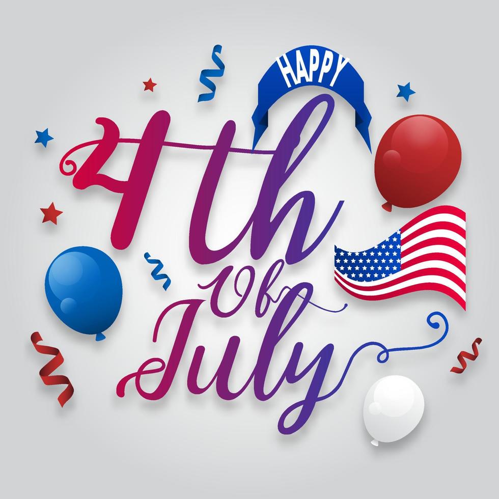 gelukkig 4 juli, onafhankelijkheidsdag usa, amerika typografie tekst lettertype kalligrafie symbool logo vector