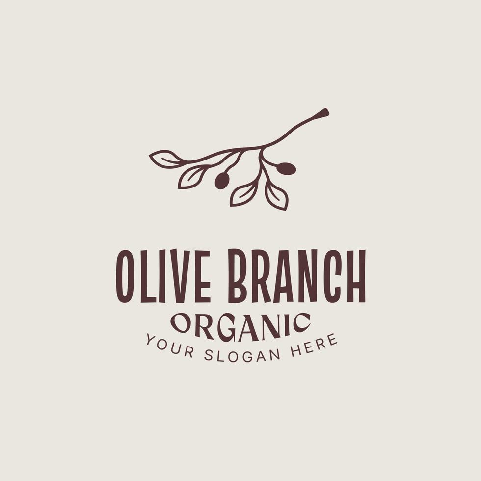 olijftak logo ontwerpsjabloon, olijfolie, olijfblad, olijf logo combinatie met prachtige typografie vector