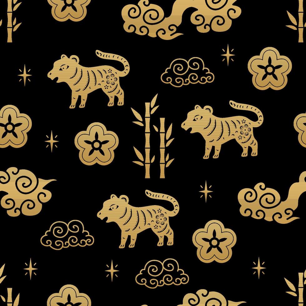 chinese traditionele dierenriemtekens tijger naadloos patroon. oosters ornament vector