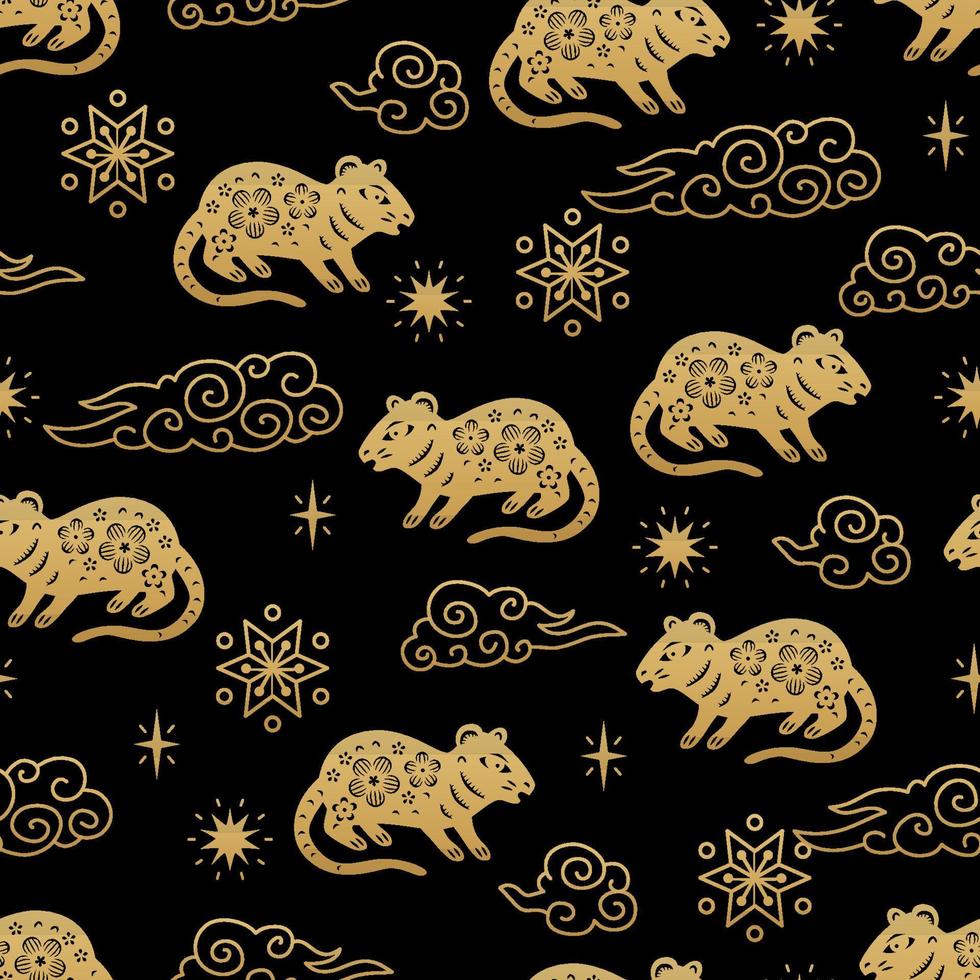 chinese traditionele dierenriem tekenen muis naadloze patroon. oosters ornament vector