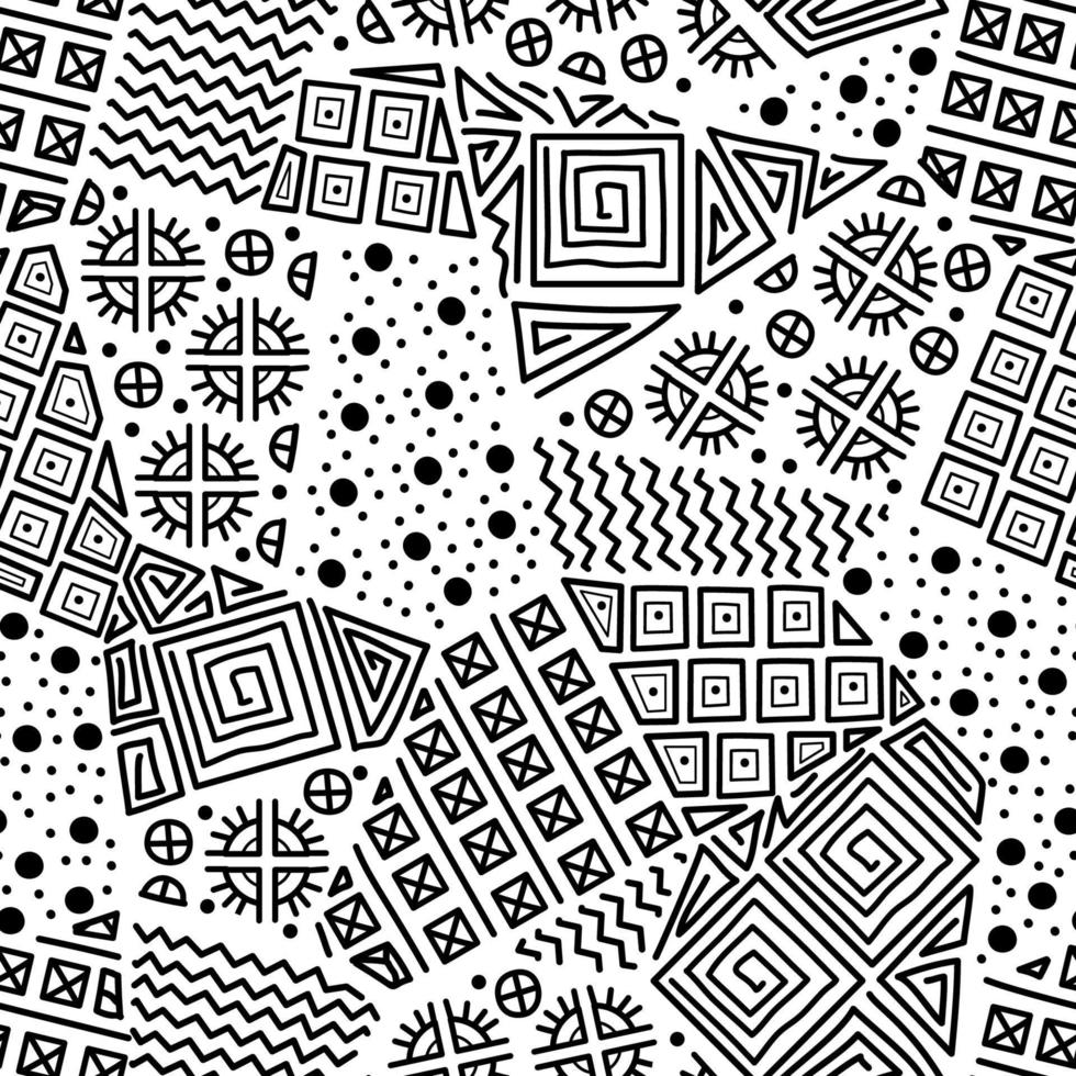Maya lappendeken naadloos patroon. zwarte en witte kleuren. vector