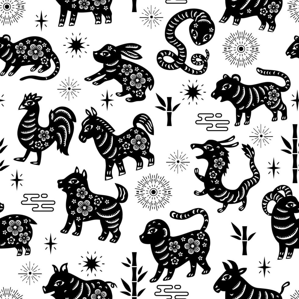chinese traditionele dierenriem tekenen naadloze patroon. oosterse ornament achtergrond vector