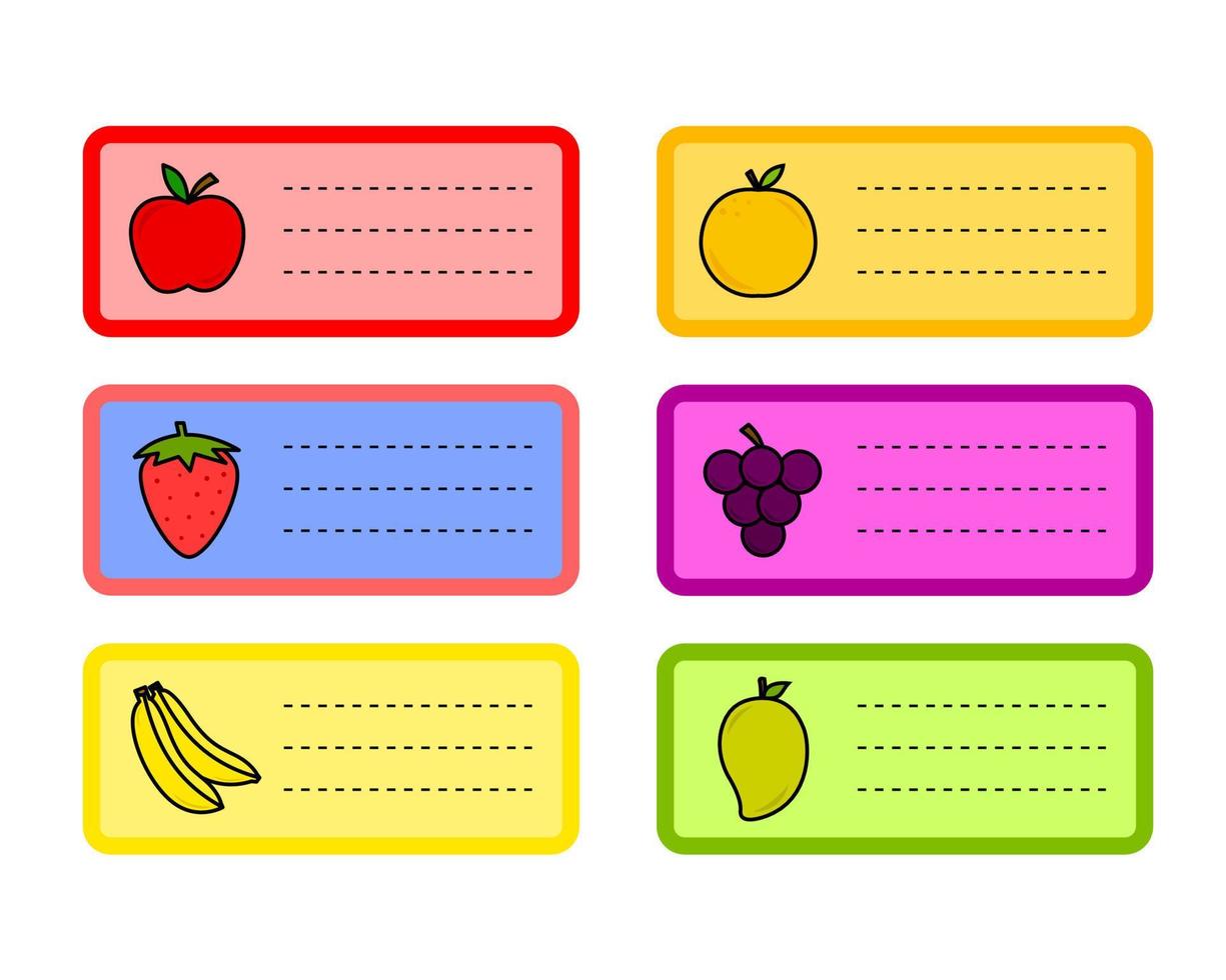 set blanco fruitpapieren notities, herinnering, vellen papier, notitie met fruitpatroon vector