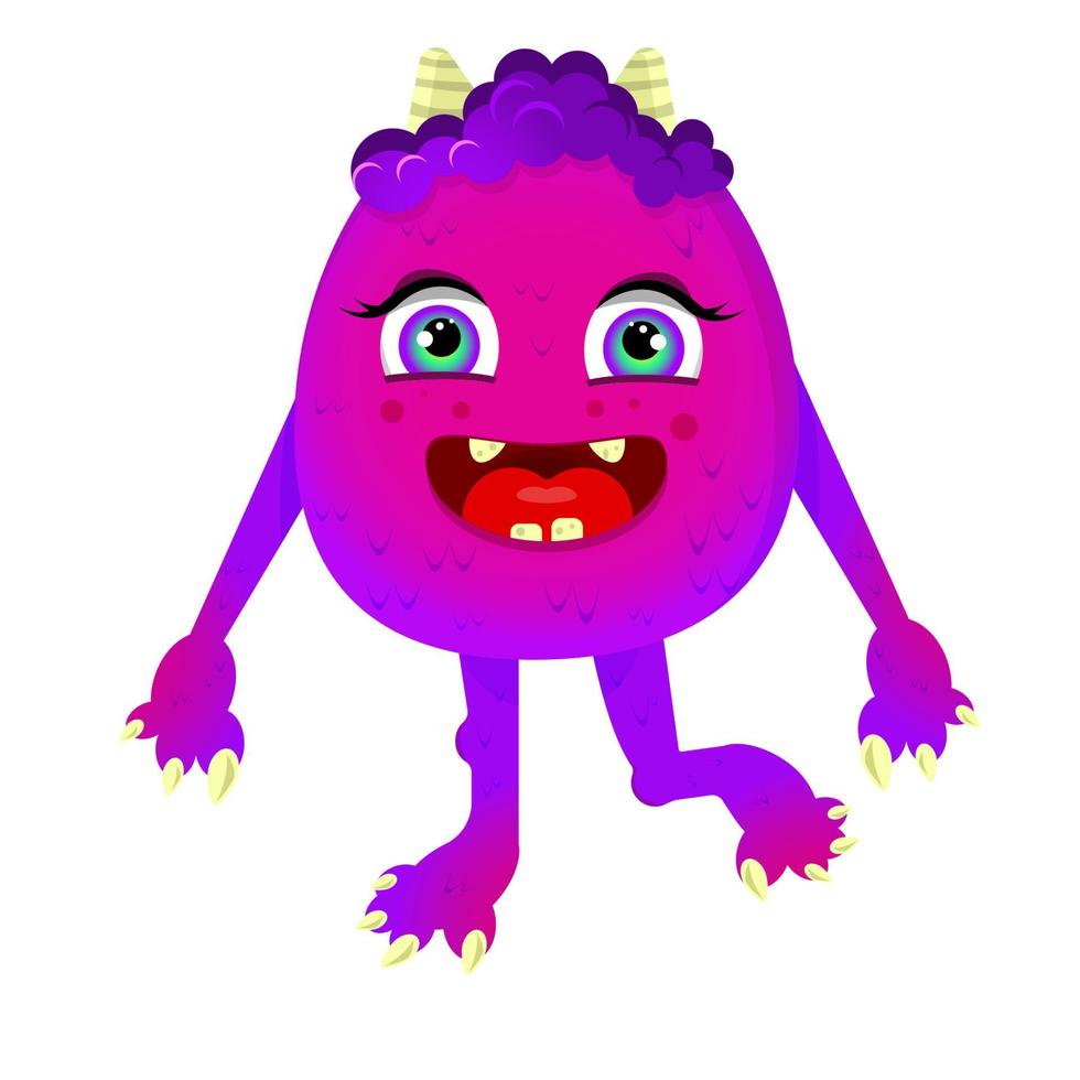 cartoon roze meisje monster met gelukkige uitdrukking. premium-vector. vector