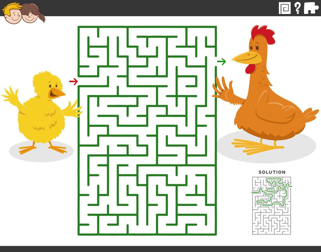 doolhofspel met cartoon moederkloek en klein kuiken vector