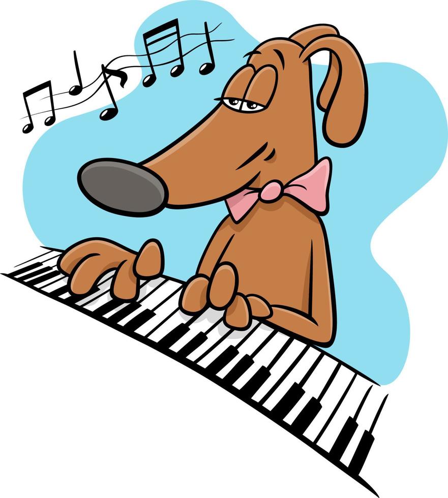 cartoon hond komisch dierlijk personage piano spelen vector