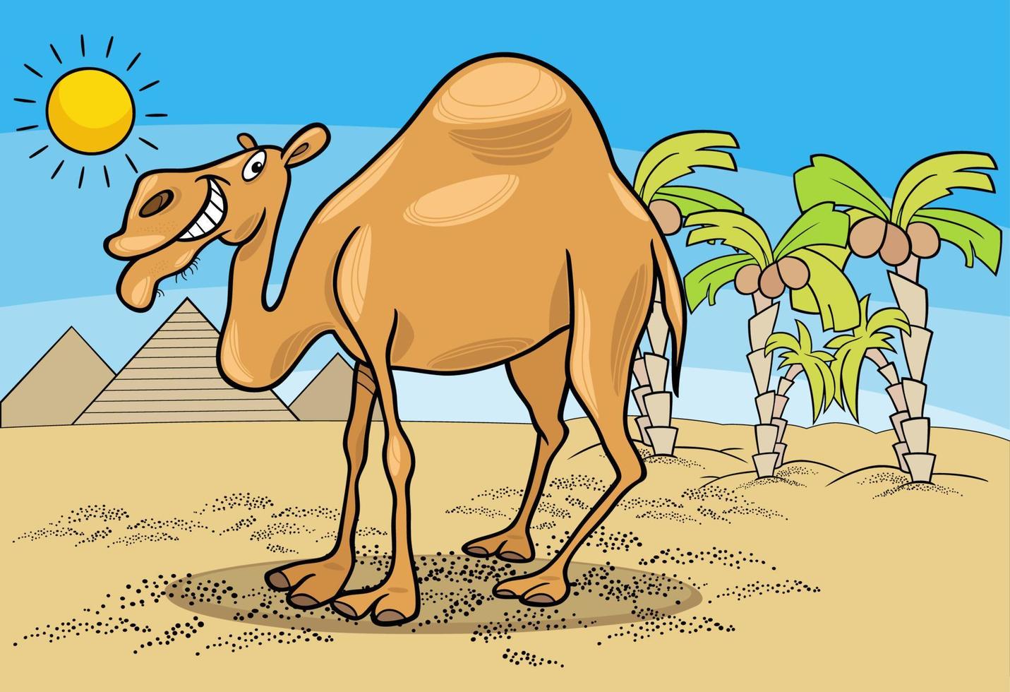 grappige cartoon dromedaris kameel in de woestijn vector