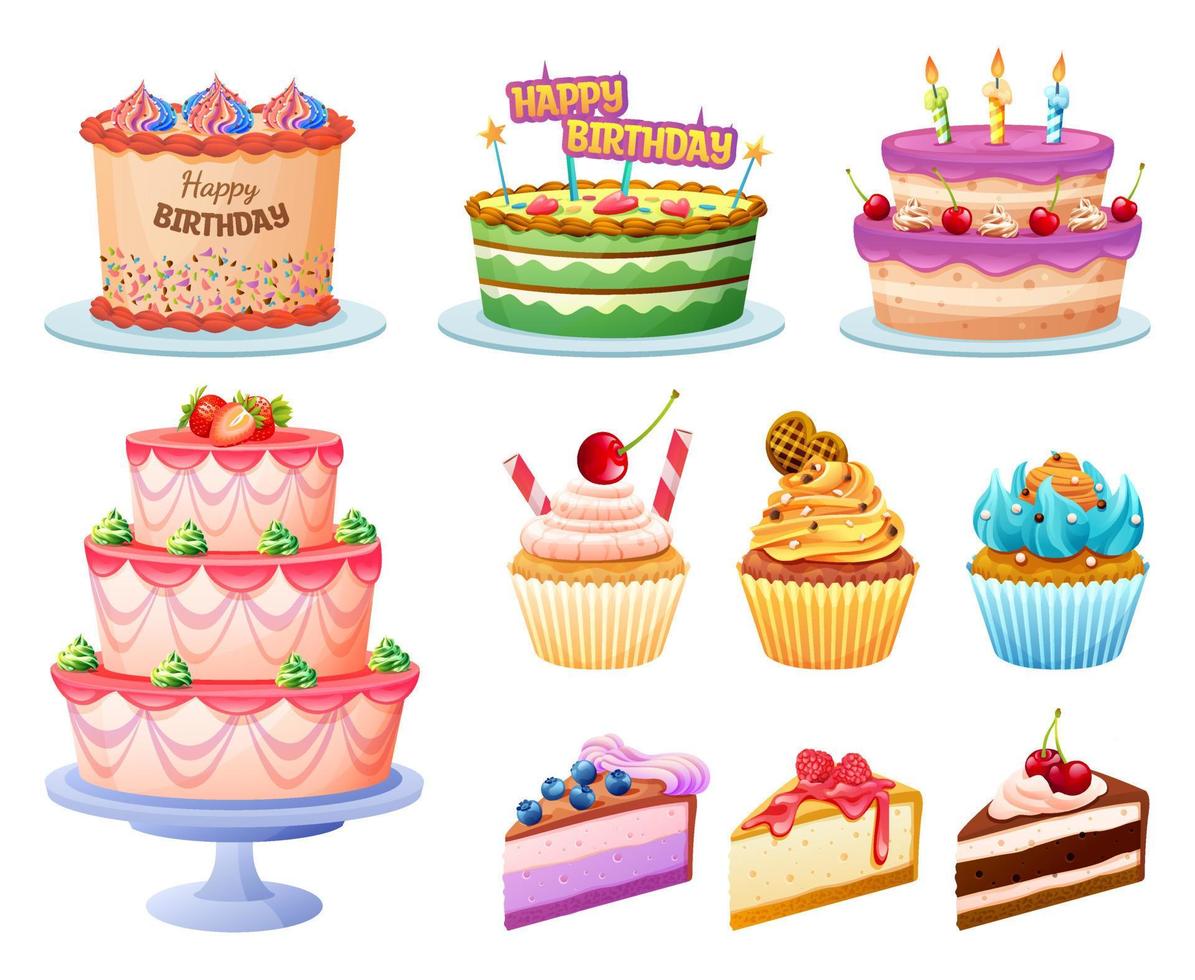 set van verschillende kleurrijke heerlijke taarten illustratie vector