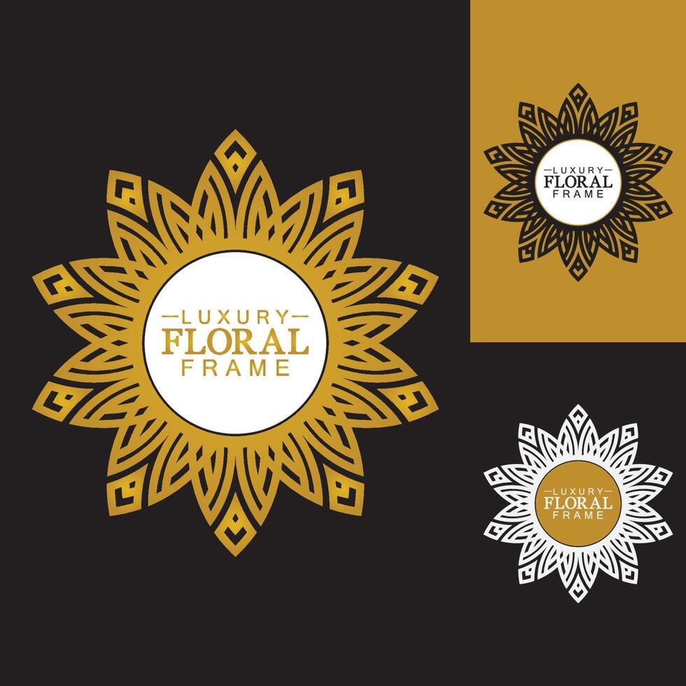 gouden luxe ronde sieraad, bloemdessin logo, gouden decoratieve sjabloon, heraldisch embleem, zakelijke afbeeldingen, modeteken vector