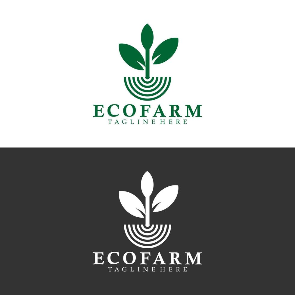 eco boerderij logo sjabloon. met groene bladeren en wortels. vector