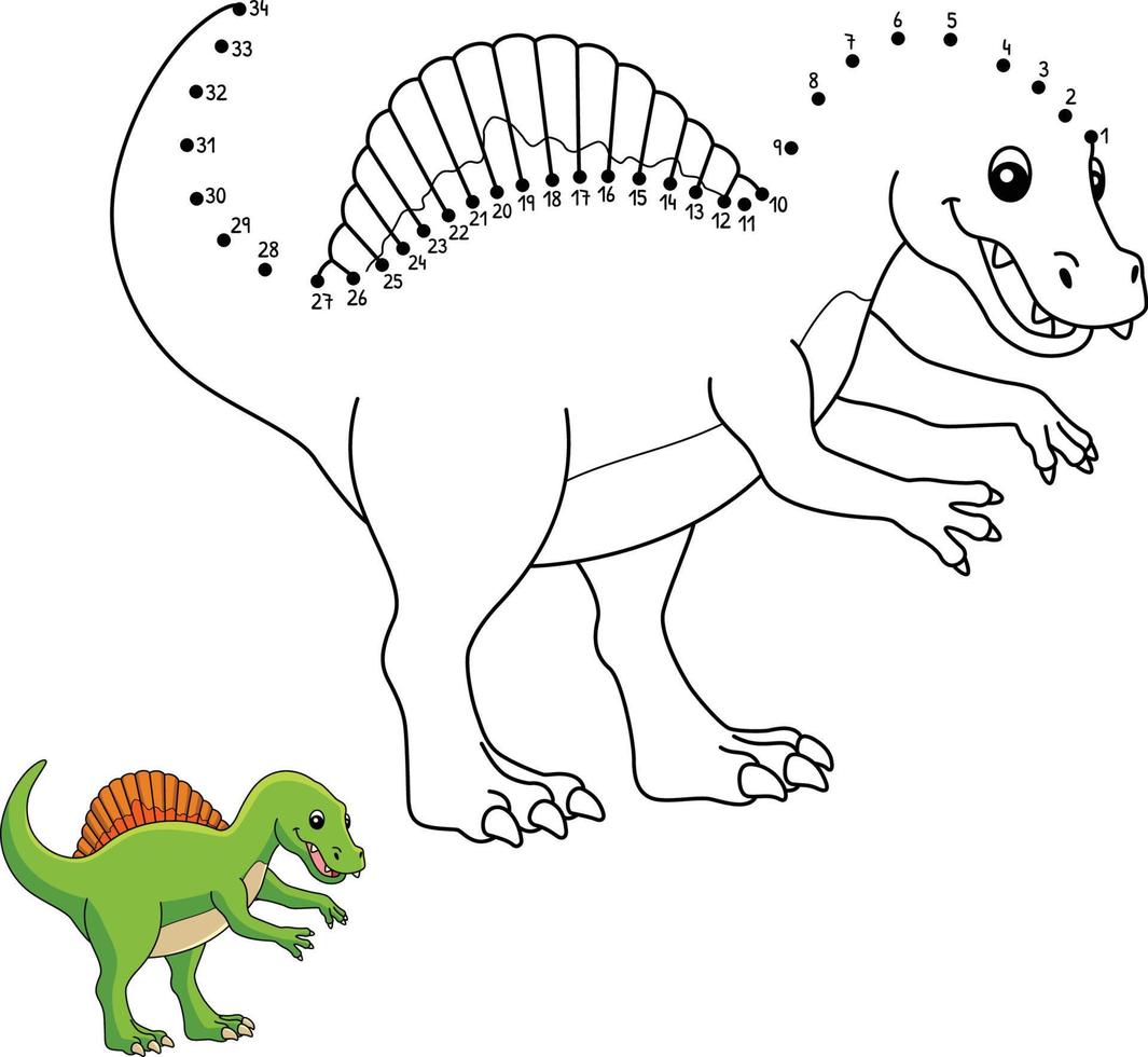 van punt naar punt spinosaurus dinosaurus geïsoleerd kleuren vector