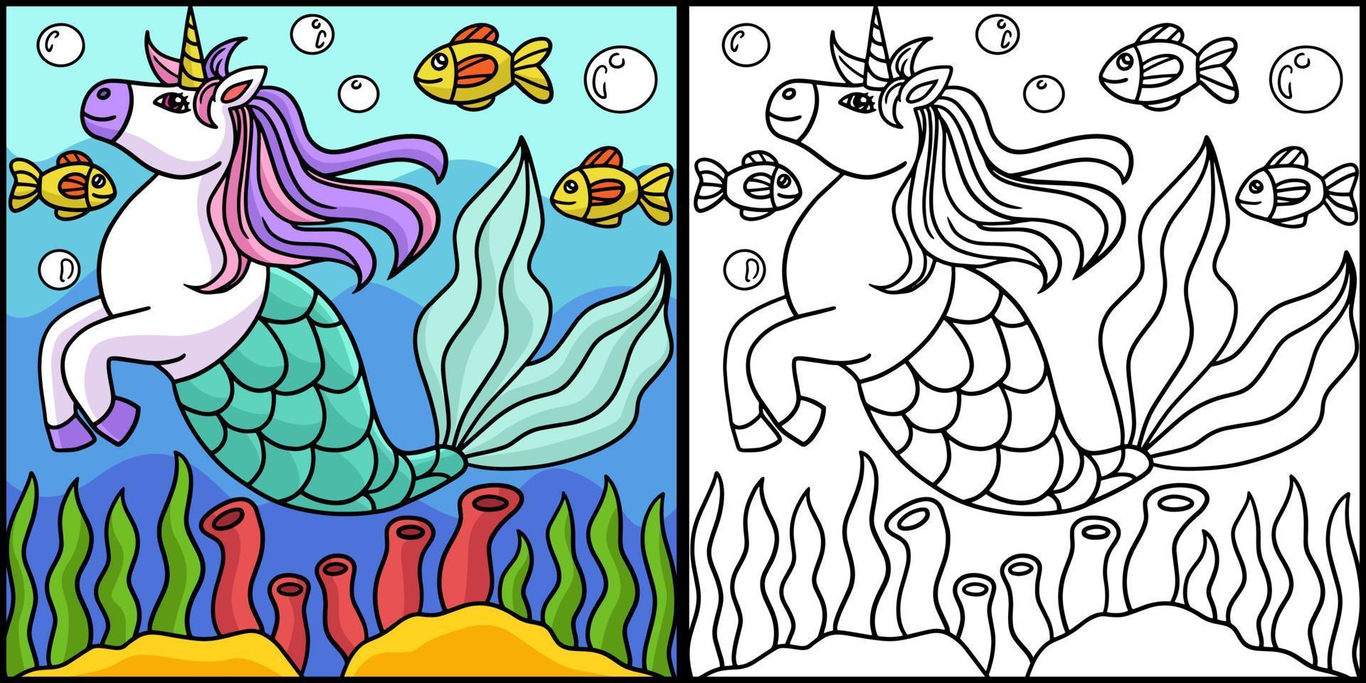 eenhoorn zeemeermin kleurplaat gekleurde illustratie vector