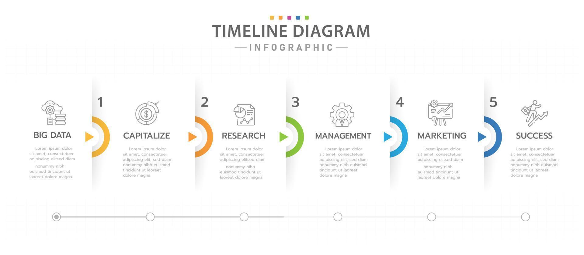 infographic sjabloon voor bedrijven. 5 stappen tijdlijn diagram kalender met pijlen, presentatie vector infographic.