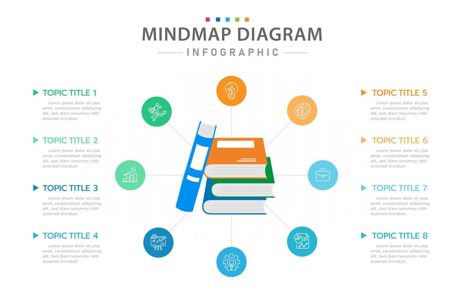 infographic sjabloon voor bedrijven. 8 stappen modern mindmap-diagram met onderwijsconcept, presentatie vector infographic.