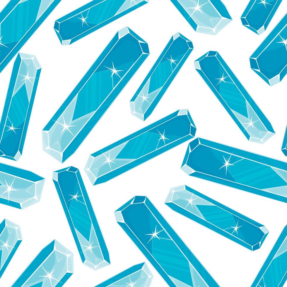 naadloos patroon met blauwe magische kristallen in een eenvoudige minimalistische vlakke stijl op een witte achtergrond vector