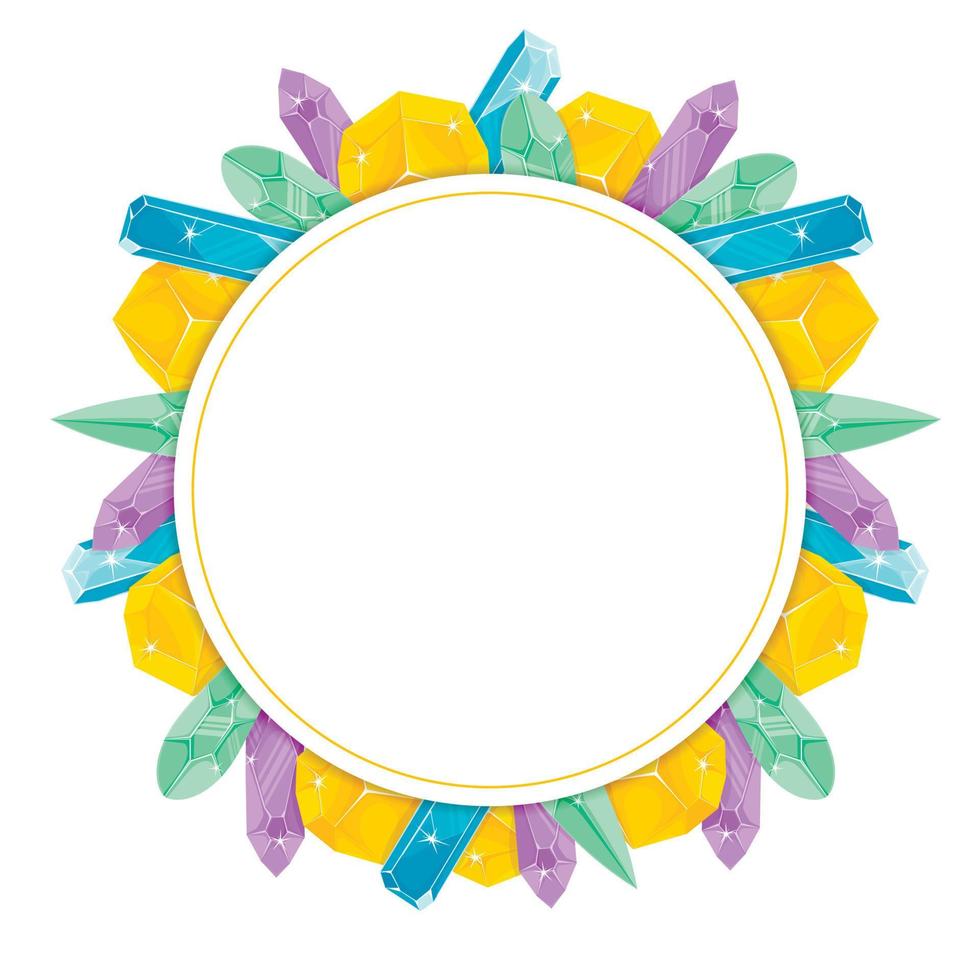 frame met een lege cirkel erin en kleurrijke kristallen eromheen vector