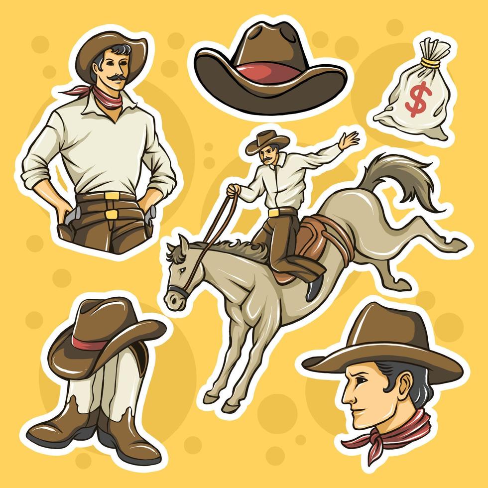 cowboy wilde westen stickerset vector